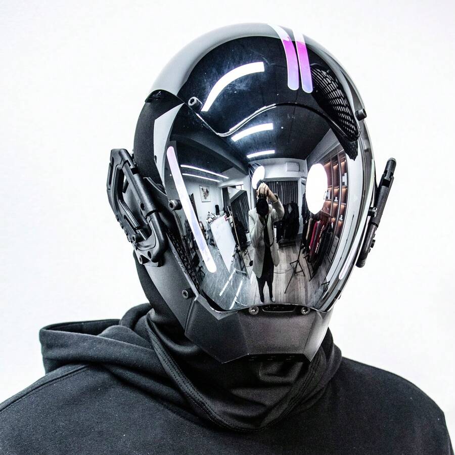 Men's Handcrafted Cool Silver Punk Mask Gothic Futuristic Sci-Fi Mask Halloween Party Gift Stage Performance Music Festival Cosplay Sci-Fi Gear - Bạc - Xem 1