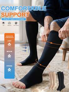 Unisex 25,30 MmHg High Compression Knee High Socks Open Toe Elastic Calf Shaping Sport Socks, Cozy Socks