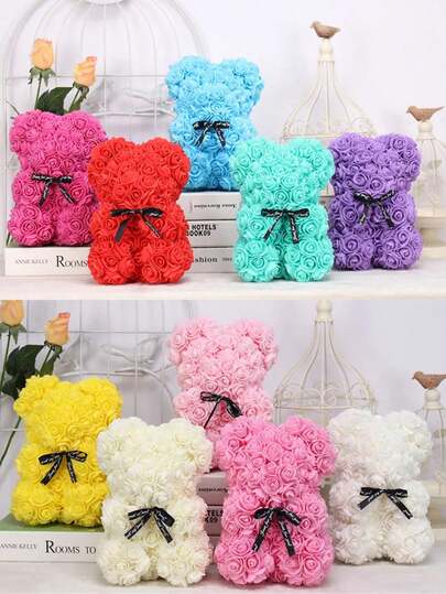 1 pieza Oso de rosa lindo y romántico, flor artificial Rosa eterna Oso de peluche, adecuado para regalar a amigos, madres en cumpleaños, decoración del hogar, en varios colores y estilos, adecuado para el Día de San Valentín, confesiones, fiestas de boda, regalos para mayores