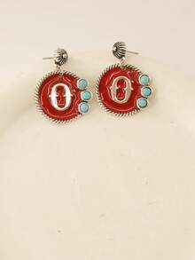 1 Pair Enamel Letter Design Decorative Earrings For Women, Luxury Style Suitable For New Year Celebration