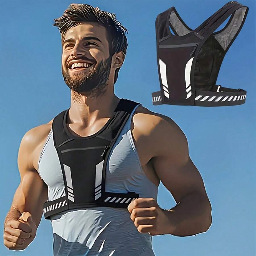 Lightweight Running Vest, Running Reflective Vest For Men And Women, Comfortable Running Chest Pack For Jogging, Running Vest For Women And Men, Breathable Sports Vest For Running, Ideal For Outdoor Activities And Nighttime Running - 黑色 - 查看 1