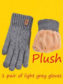 1 双男女童防风防寒加厚绒面保暖双层手套，冬季户外运动触屏绒面防寒羊毛针织滑雪手套（适合 8-16 岁儿童）