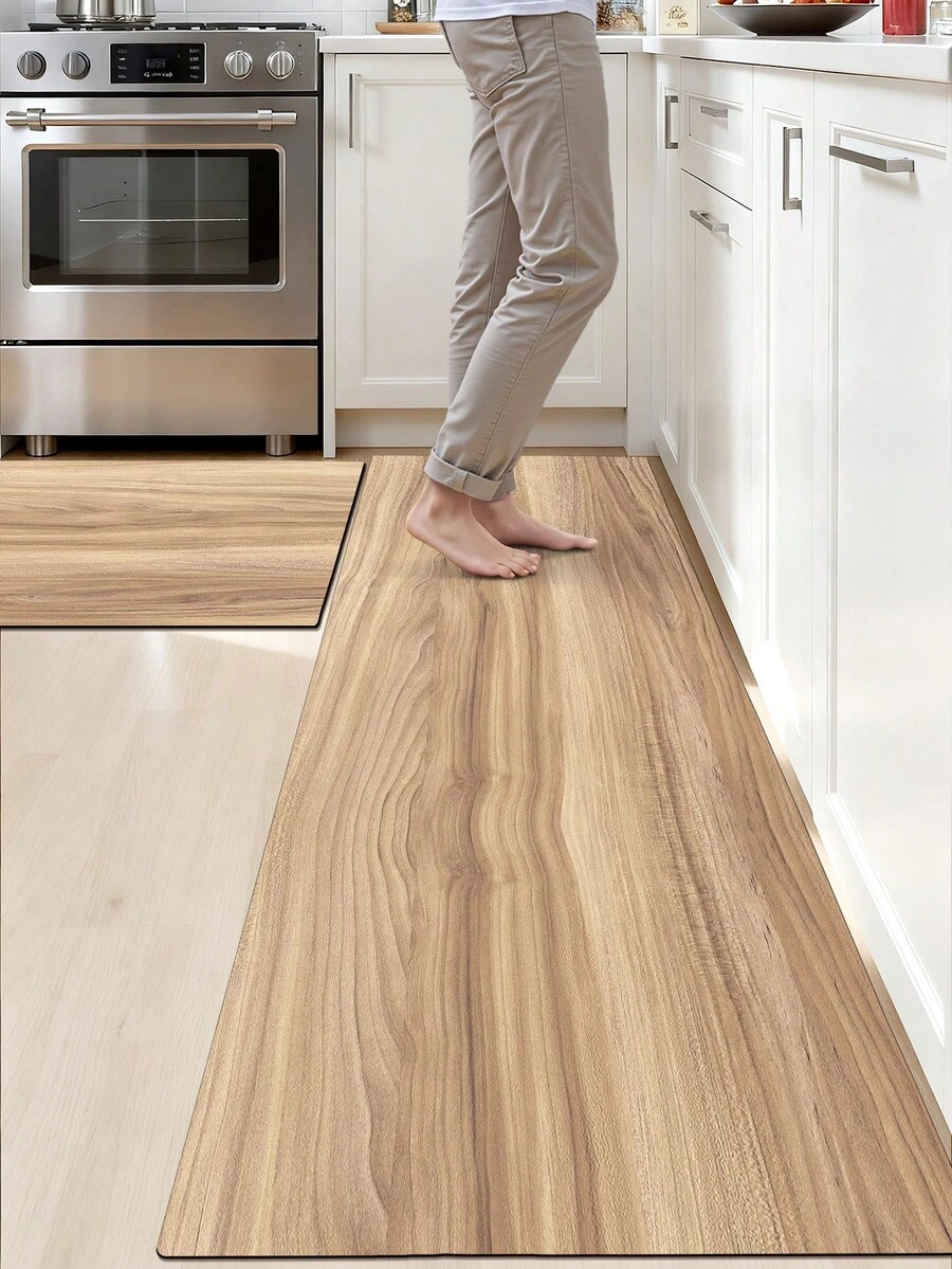 DAJIANG 1 buc Covor de bucătărie din PU cu aspect de lemn, Covor de alergare kaki cu suport antiderapant din cauciuc, Covor de bucătărie lavabil pentru podea, Set de covorașe groase pentru bucătărie, Covor pentru hol, Spălătorie, Decor pentru camera de sărbători, Covor de intrare, Covor alergare, Potrivit pentru toamnă, iarnă, dormitor, Decor de toamnă, Crăciun, Decorațiune de Ziua Recunoștinței