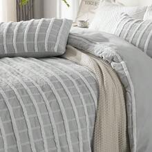 ROSE&RISY Tufted FQueen Duvet Cover Set, 3 Pieces Soft & Comfortable Lightweight Textured Boho Embroidery Shabby Chic Bedding Set,Includes 1 Duvet Cover, 2 Pillow Cases (Grey Gingham,FTwin){Inchcolor_nameinch:InchHStripesinch,Inchsize_nameinch:InchFTwininch} - HS條紋 - 查看 8