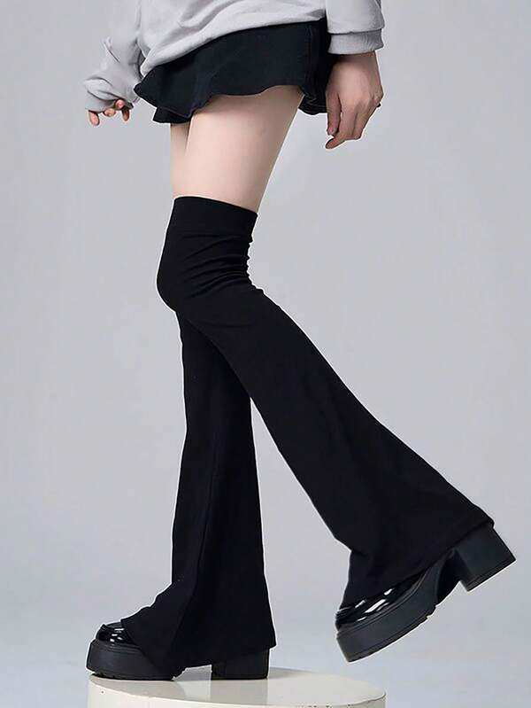 1 Pair Y2K Japanese Gyaru Leg Warmers, Gray Slimming Knee High Leg Warmers With Drawstring Tie, Versatile Flared Leg Warmers For Women