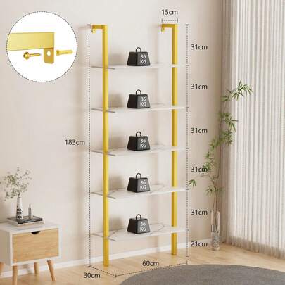Cuezal Estantería de 5 Niveles con Estante Abierto para Almacenamiento, Librero Organizador Minimalista de Madera, Librero Blanco de 5 Niveles, Estantes de Cocina Dormitorio, Sala (ármol Blanco)