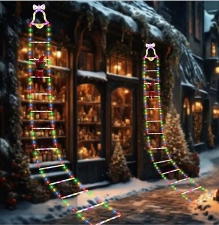 ADORNO DE NAVIDAD SANTACLAUS EN ESCALERA CON LUZ LED DECORACION NAVIDEÑA PARA COLGAR SANTA CLAUS EN ESCALADA CON LUZ LED - Blanco - Ver 1