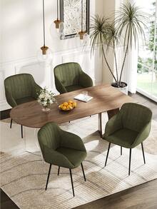 Goeurvant Contemporary Vertical-Stripe Upholstered Dining Chairs With Armrests & Metal Legs For Dining Room, Kitchen, Living Room - Set Of 2 / Set Of 4 / Set Of 6 - Grass Green - 墨綠色 - 查看 1