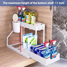 New 2-Piece Set: Double-Tier Under-Sink Storage Rack, Kitchen Cupboard Organiser, Double-Tier Sliding Basket, Storage Drawer, Multi-Purpose Bathroom Storage Basket With 5 Hooks And 2 Hanging Baskets – Ideal For Everyday Home Use And As A Festive Gift - 白色R - 查看 2
