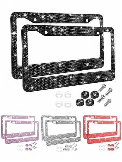 Bling Kennzeichenhalter, 2 Packungen/1 Packung Strass Kennzeichenhalter kostenlos Glitzer Diamant, handgefertigter Kristall Premium Edelstahl Bling Kennzeichenhalter für Frauen Mädchen