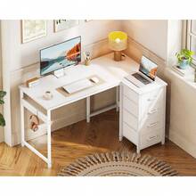 L Shaped Desk With 4 Drawers, 40" Small White Computer Desk With Storage, Reversible Kids Study Desk With Hook, Corner Desk For Home Office - trắng - Xem 6