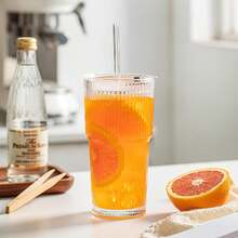 2 Pcs Taza de vidrio con Tapa y Pajita,Juego de Tazas de Café de 400ML,Juego Moderno de Taza de Café Exquisita,Apto Tanto para Frío Como para Calor para Cerveza,Whisky,Capuchino,Té,Leche,Cola - 1 pieza - Ver 2