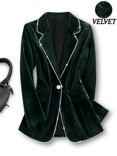 Women's Casual Commuter Velvet Slim Single-Breasted Long Sleeve Blazer For Autumn/Winter