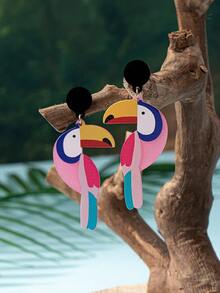 1pair Fashionable & Eye-catching Acrylic & Colorful Bird Printed Drop Earrings For Women To Wear In Daily Life, Party And Banquet