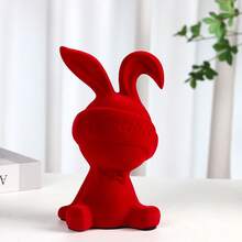 1pc 23cm Tall Ceramic Rabbit Decor, Cute Rabbit Craft With Flocking Technique, Auspicious Red Rabbit Ornament, "Forever Love" Figurine, Suitable For Home Decor, Living Room, Christmas Decoration - Multicolor - View 6