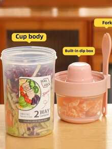 310ml + 560ml Portable Fruit Salad, Cereal And Yogurt Cup Set: Leak-Proof, Machine Washable, Suitable For Work, Study And Travel