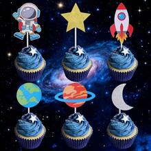 12pcs Astronaut, Planet, Rocket, Spaceship, Moon Star Cupcake Toppers, Space Themed Cake Decorations, Suitable For Baby Shower, Birthday Party