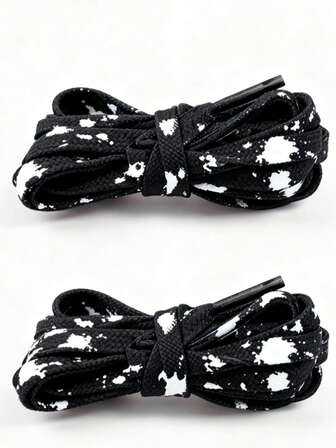 1双原装扁平鞋带，男女通用运动鞋，黑白泼墨设计，时尚耐用鞋带