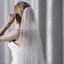 1件装新娘水晶头纱，长款闪亮新娘头纱，适用于婚礼摄影，梦幻新娘头纱 - 白色 - 查看 3
