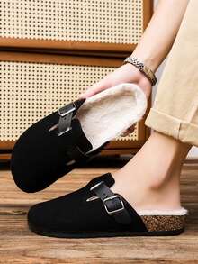 Pantuflas con forro térmico, zapatos tipo mula de dedo cerrado para hombre de talla grande para otoño/invierno