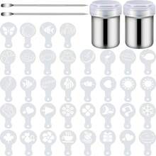 72 Pieces Coffee Decoration Stencils Latte Art Template Coffee Mold With 2 Latte Art Pen 2 Dusting Jars Mesh Powder Shaker Cake Cookie Decorating Oatmeal Cappuccino Hot Chocolate - Initial - View 2