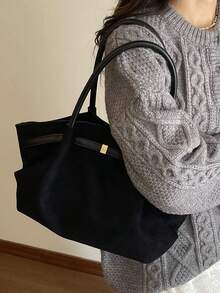 1 chiếc túi đeo vai bằng da PU màu trơn, túi xách nữ thời trang cổ điển dung tích lớn với hai quai xách và khóa cài, thích hợp cho du lịch, mua sắm, hẹn hò, làm quà tặng cho nữ, phù hợp cho nữ sinh trung học, sinh viên đại học và nhân viên văn phòng, lý tưởng cho văn phòng, trường học, công việc, kinh doanh, đi làm, hoạt động ngoài trời, du lịch, dã ngoại. - màu đen - Xem 6