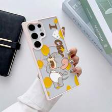 Clear Phone Case With Baby Jerry Mouse & "I Love Cheese" Print, Yellow Cheese Dots Design, Transparent Magnetic Shockproof Case  For Samsung Galaxy S25 Ultra/S25 Plus/S25/ Galaxy S24 Ultra/S24 Plus/S24/S24 FE/S23 Ultra/S23 FE/S22Ultra/S22 Plus/S22,Galaxy S25 Case,Galaxy S25 Case,Galaxy S25 Ultra Case Plus Stocking Stuffers,The Girlfriend,The Chosen,Early Fall Fashion. - 黑色 - 查看 2