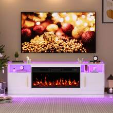 70 Inch Fireplace TV Stand With LED Light Entertainment Center And Storage Cabinet For TVs Up To 80 Inches - WHITE-70IN - View 1