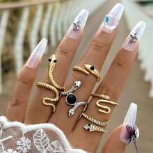 Cool And Handsome Men's Snake Pattern Ring Punk Style Snake-Shaped Animal Retro Exaggerated Four-Piece Ring Set - 18643 Bạc - Xem 6