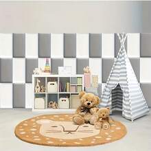 5pcs White/Gray 3D Stereo Wall Panels, Minimalist Style, Self-Adhesive Soft Surface, Decorative Backdrop, Suitable For Headboard And Tatami, Shock-Absorbing Protective Cover, Removable And Reusable, Washable, Random Pattern Combination - Multicolor - View 13