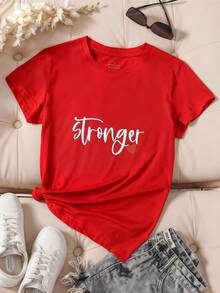 Camiseta para Mujer con Frase Motivacional Stronger Estampado Gráfico Manga Corta Casual, Playeras Con Frases Para Mujer Cotton Gym Casual, Playeras mujer de frase Stronger con corazón rojo,Camiseta De Mujer Manga Corta Casual Con Estampado,Cuello Redondo,Y2k,Coco Moda,Tops De Mujeres,Es un gran regalo para la familia, los amigos, los novios y las novias - Rojo - Ver 2