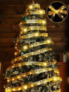 Christmas Satin Ribbon LED String Lights, Christmas Tree Gift Box Decor Fairy Lights, Waterproof Copper Wire Lights, Holiday Atmosphere Decoration Lights, Suitable For Christmas Party, Home, Window, Outdoor Yard, Garden Corridor - Multicolor - View 2