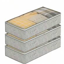 60L/90L/125L Extra Large Under Bed Storage Container, Wardrobe Organizer Box, Foldable Underbed Storage Bag For Blankets, Clothes, Duvets, Sweaters, Pillows, Linen, Packing Paper, Grey Oversized Underbed Storage Box For Home, Fabric Organizer Box, Foldable Storage Bin