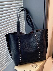 Túi Tote Họa Tiết Da Báo Thời Trang Mới Cho Nữ, Sức Chứa Lớn, Phong Cách Cổ Điển Thanh Lịch, Thích Hợp Cho Các Buổi Hẹn Hò, Mua Sắm, Đa Năng, Thu/Đông - màu đen - Xem 3