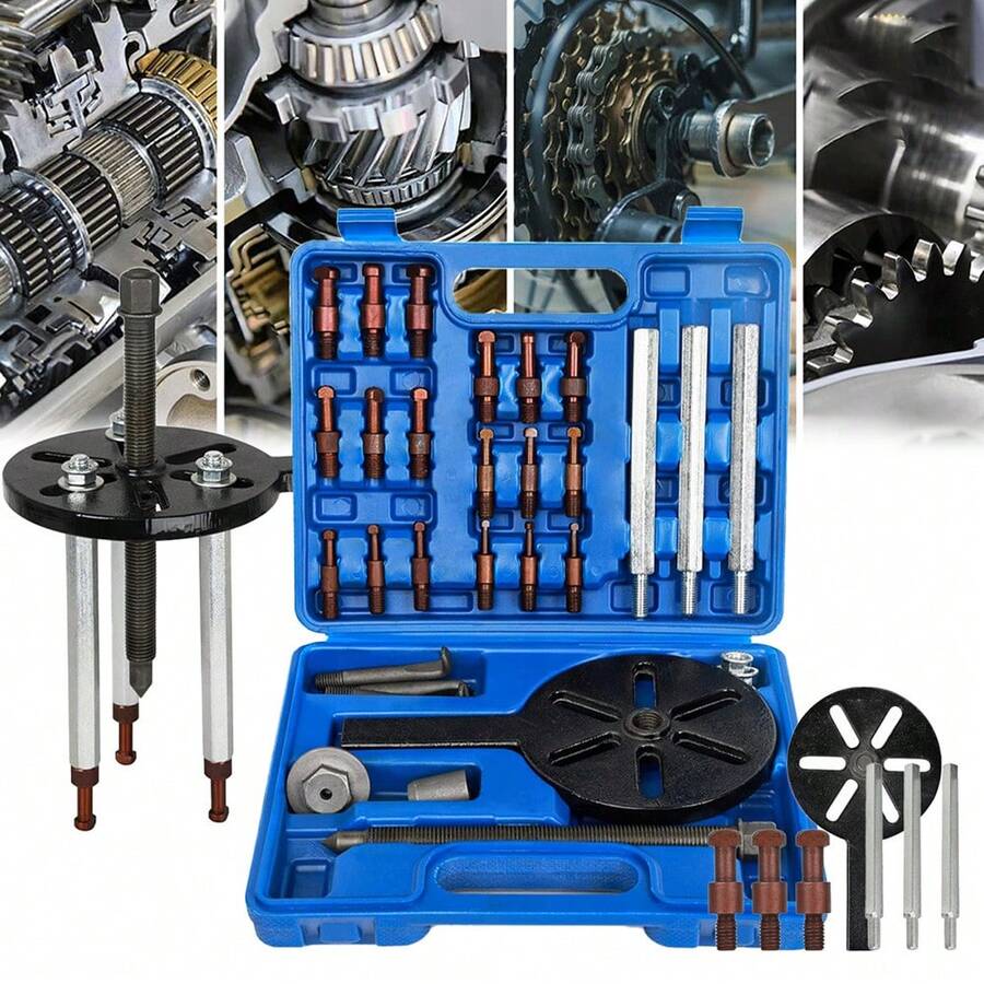 21-in-1-Lagerabzieher, Lagerabzieher-Set, Innenloch-Dreibackenfutter, mit gebogenem Haken und roter Stahlspannzange, multifunktionales Werkzeug zum Entfernen von Lagern, mit strapazierfähigem, tragbarem Aufbewahrungskoffer, blau - Blau - Übersicht 1