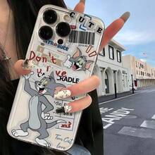 Warner Bros 1个可爱卡通汤姆和杰瑞手机壳，兼容苹果手机，防摔保护套，带双摄像头开孔，创意涂鸦图案，送礼佳品