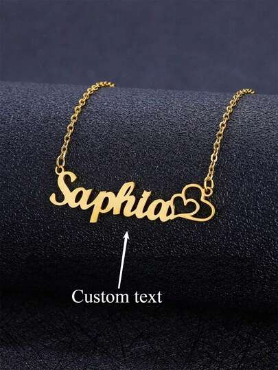 قلادة اسم مخصصة من الفولاذ المقاوم للصدأ بتصميم بسيط، قلادة قلب مجوف للنساء، قلادة سلسلة طويلة، إكسسوار مخصص، هدية لعيد الحب، عيد الميلاد، الصيف