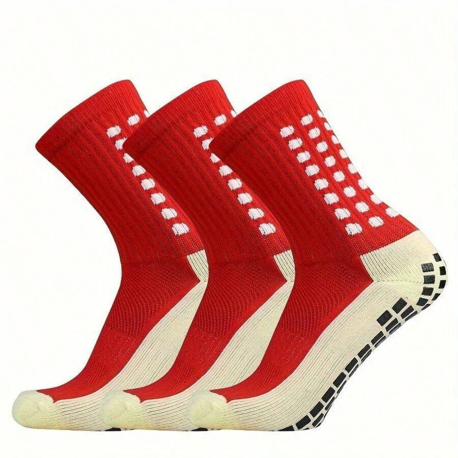 Men's Soccer Socks - Non Skid Anti Slip Socks For Football Basketball Hockey Rugby Sports 3 Pair Red - Đỏ - Xem 1