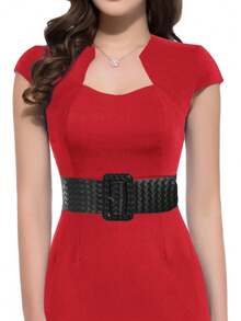 Women's Stretchy Belt 1950s 3 Inch Wide Elastic Belts - Hitam+Coklat - View 9