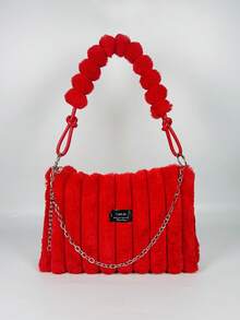 1 pieza Bolso de mano de piel de conejo para mujer, otoño/invierno, de alta calidad con cremallera y bolso grande, correa desmontable, disponible en burdeos, marrón, rosa, negro con efecto tie-dye, adecuado para mujeres y niñas, se puede usar como bandolera o al hombro - Rojo - Ver 6