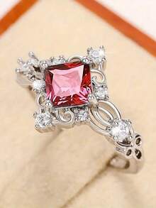 1枚时尚立方氧化锆戒指，女士款式，适合婚礼、订婚、派对、周年纪念、情人节及其他场合。 - 紅色 - 查看 3