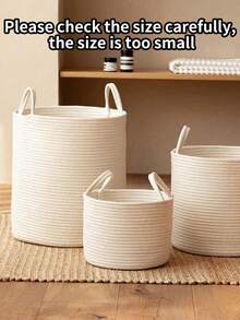 Cotton Rope Woven Laundry Basket, Nordic Style Toy Storage Bucket With Handle, Desktop Organizer Basket, Home Supplies Storage Basket, Bathroom Accessories Basket (Please Note The Size)