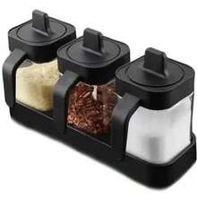 Especiero de 3 piezas | Tarro para especias | Caja de almacenamiento para cocina | Negro - Negro - Ver 2