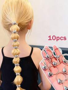 10个银色发圈，质感高级，心形设计，发饰 - 彩色 - 查看 2