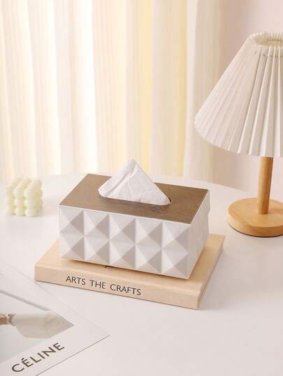 2-In-1 Checkered Tissue Box, One Side Wood Cover, One Side Plastic Cover, Suitable For Bedroom, Office, Living Room, Dining Room, Kitchen, Hotel, Applicable For Christmas, National Day, Valentine's Day, Back To School Season