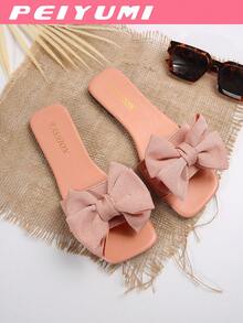 PEIYUMI 女士蝴蝶结装饰拖鞋，时尚夏季平底凉鞋 - 粉色 - 查看 5