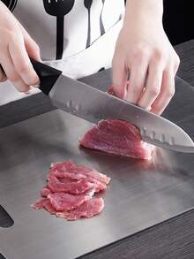1pc Stainless Steel Cutting Board, Silver Chopping Block For Kitchen - Silver - View 4