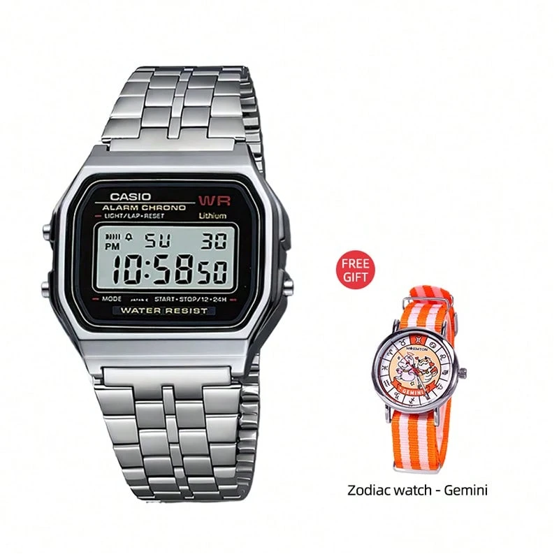 2pcs A159W-N1 Men's Quartz Watch, Long Battery Life, Suitable For Daily Wear In Various Occasions. It Features LCD Display, Date, Day Of Week, And Alarm Function. Bonus: Constellation Watch - Gemini - View 1