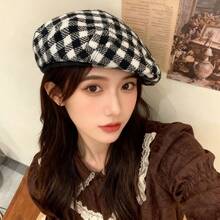 Hahnentritt-Baskenmütze Frühling und Herbst Britische Retro Vorwärtskappe Koreanische Mode Vielseitige Sonnenschutz-Visierkappe