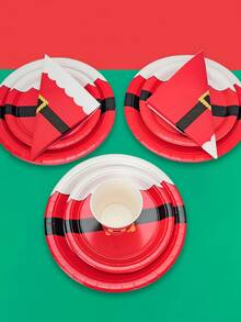 10 Stücke/20 Stücke/50 Stücke/80 Stücke rote Weihnachtsmann Gürtel Weihnachtsparty Zubehör Einweg Geschirr Set Weihnachtsservietten Becher Servietten Weihnachtsparty Dekorationen für Weihnachtsessen Zuhause - Verschiedenfarbig - Übersicht 5